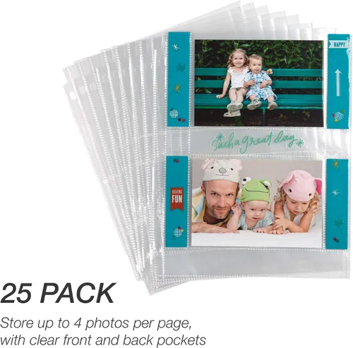 Vista 7 de Samsill Páginas de fotos de 4 x 6 pulgadas para carpeta de 3 anillos de 4 x 6, paquete de 25), con capacidad para 100 imágenes, cada página de fotos