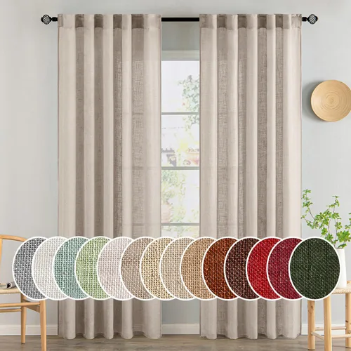 Vista 128 de MIULEE - Cortinas semitraslúcidas suaves y gruesas con textura de lino para cocina y ventana de baño, con trabilla trasera y bolsillo para Blanco
