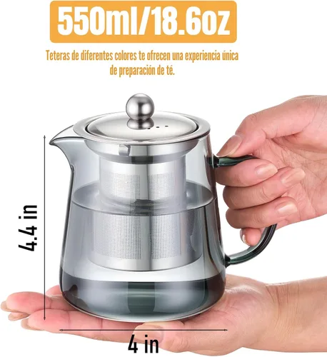 Vista 2 de PARACITY Estufa de vidrio de 32 onzas, tetera transparente de borosilicato con infusor extraíble de acero inoxidable 18/8, tetera de hojas sueltas