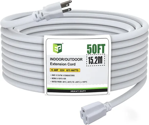 Vista 32 de EP 50 Ft Heavy Duty Outdoor Extension Cord, 12/3 SJTW Black 3-Prong Negro