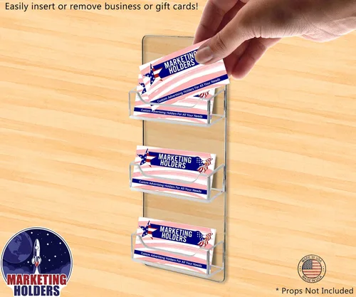 Vista 2 de Marketing Holders Tarjetero de 3 bolsillos para colgar verticalmente, soporte de pared con herrajes para tarjetas de regalo horizontal de 3.5 x 2
