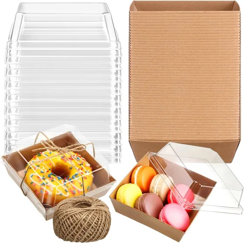 Vista 8 de Jetec Paquete de 50 Cajas de Charcutería con Tapas Transparentes y Cuerda de 4 Pulgadas Cajas Desechables Cuadradas para Postres con Tapas para Negro