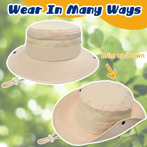 Vista 2 de Outdoor Sun Hat UPF 50+ Quick Dry Bucket Foldable, Wide Brim Fishing Safari Hat, Breathable Grows 1pack-beige