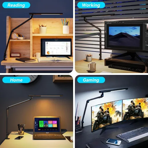 Vista 6 de Lámpara de escritorio LED ajustable de color negro moderno – Lámpara de mesa de oficina de montaje con abrazadera con control remoto de escritorio