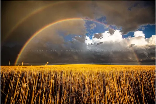 Vista 8 de Great Plains Photography Print (Not Framed) Picture of Double Rainbow Over Golden Wheat Field on Stormy Spring Day in Kansas Western Sky Wall Art
