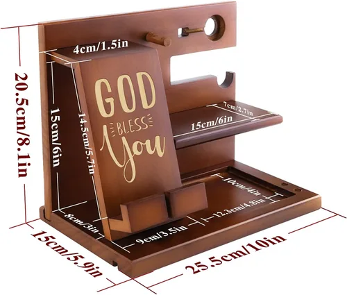 Vista 5 de awofer Estación de acoplamiento de madera personalizada para teléfono, versículo bíblico personalizado, regalos religiosos para hombres, múltiples