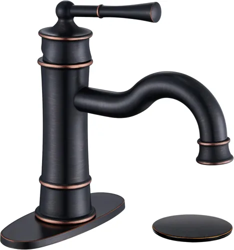 Vista 16 de Grifo romano para lavabo de baño dorado cepillado de un solo agujero, montaje en cubierta, conjunto de drenaje desplegable con placa de cubierta