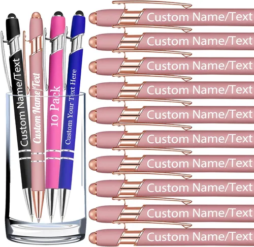 Vista 38 de Bolígrafos personalizados con nombre, paquete de 10 bolígrafos personalizados a granel, bolígrafo de tinta negra grabada con punta de lápiz óptico