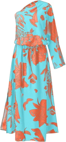 Vista 3 de Yubnlvae Vestidos de verano para mujer, estampado floral, un hombro, manga de mariposa, dobladillo asimétrico, vestidos delanteros cruzados