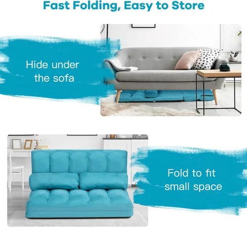 Vista 4 de COSTWAY Sofá de piso con 2 almohadas (azul)