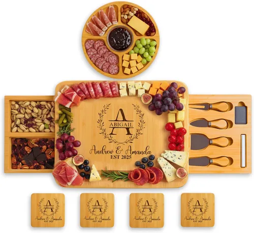 Vista 11 de Juego de charcutería y tabla de cortar de bambú personalizada: boda, aniversario, despedida de soltera, cumpleaños, inauguración de la casa
