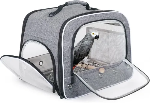Vista 9 de Transporte de aves para pájaros grandes con bandeja y rejilla para percas Azul (Feather Blue)