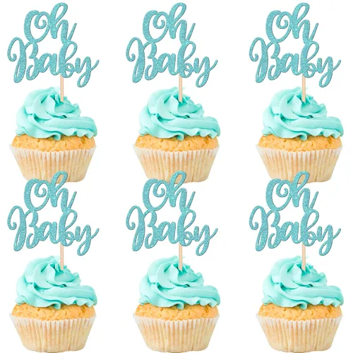 Vista 14 de 36 piezas Oh Baby Cupcake Toppers Glitter Baby Shower Cupcake Picks Decoraciones para Celebrar Baby Shower Niños Cumpleaños Suministros de Fiesta