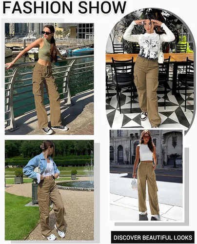 Vista 4 de DIBAOLONG Womens Cargo Pants High Waist Casual Pants Wide Leg Y2K Pants Baggy Streetwear Military Trousers 6 Pockets