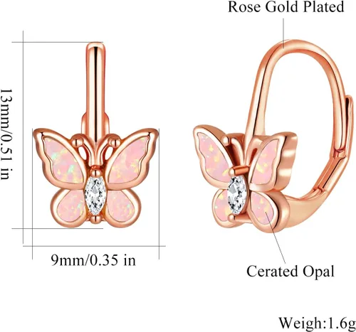 Vista 3 de CiNily Aretes colgantes de ópalo para mujeres y niñas, diseño de flores, mariposas, forma ovalada, aretes de gota con cierre de palanca, regalo