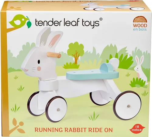 Vista 4 de Tender Leaf Toys - Carrera de conejo - Bicicleta temática de conejo de cuatro ruedas de madera con anillo de goma y mango - Desarrollo temprano