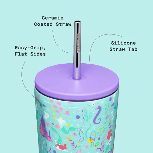 Vista 4 de Corkcicle Disney Princess Vaso Frío - Mantiene las Bebidas Frías durante 12 Horas - Acero Inoxidable con Triple Aislamiento - Popote y Tapa de Rosca