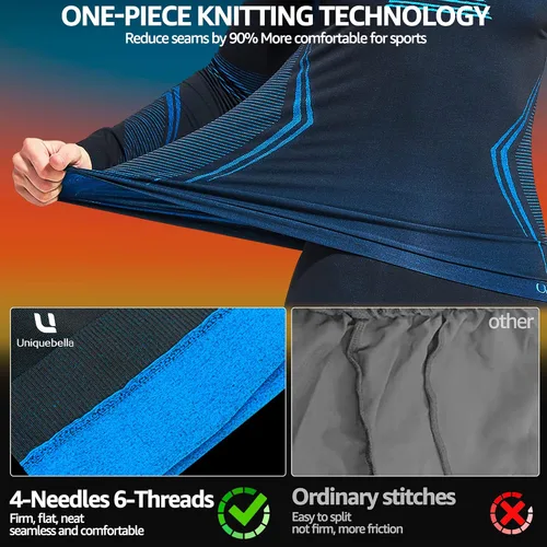Vista 2 de UNIQUEBELLA Men's Thermal Underwear Sets Top & Long Johns Fleece Sweat Quick Drying Thermo Base Layer