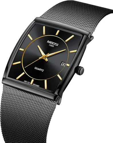Vista 3 de NIBOSI Relojes para hombre de moda de lujo casual con correa de malla impermeable con fecha cuadrado