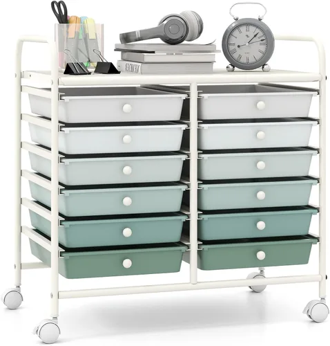 Vista 20 de Giantex Carrito con ruedas de 12 cajones, carrito de almacenamiento móvil con cajones, carrito organizador de aula para suministros escolares