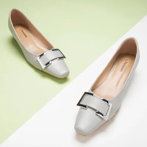 Vista 2 de C.Paravano Zapatos de tacón grueso con punta cerrada para mujer Tacones bajos de cuero Tacones bajos de punta cuadrada Zapatos de tacón de vestir