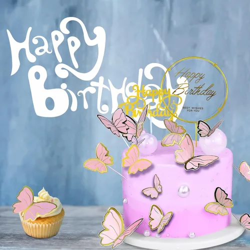 Vista 7 de 60 decoraciones de mariposa para cupcakes de oro rosa con 2 decoraciones