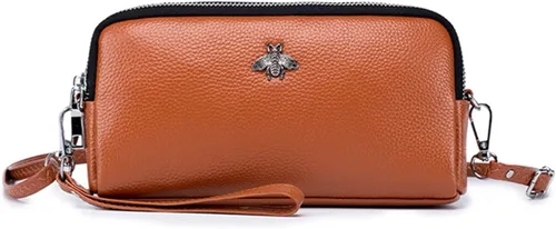 Vista 2 de Cuero genuino pantalla táctil teléfono bolsa bolsa muñeca bolso cartera para mujeres niñas