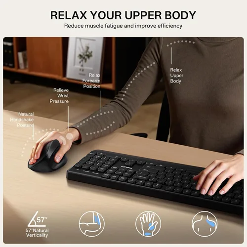 Vista 4 de PHILIPS SPK7628 Ratón ergonómico - Ratón inalámbrico con 3 DPI ajustables 2.4 GHz Vertical Mouse for Laptop and Desktop,6 Silent Buttons Quiet