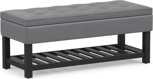 Vista 18 de SIMPLIHOME Cosmopolitan - Otomana rectangular con aspecto de lino de 44 Cloud gris