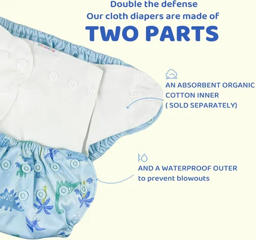 Vista 3 de BISENKID Pañal de tela impermeable reutilizable – Cubierta exterior ajustable sobre una capa interior absorbente para evitar explosiones de orina