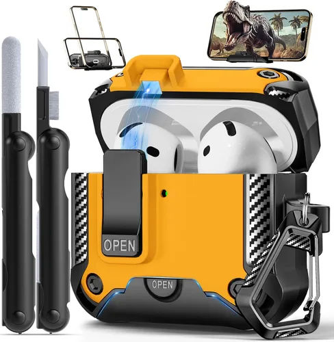 Vista 16 de Funda para AirPods Pro de 2ª Generación con Soporte para Teléfono, Protección Completa contra Caídas con Diseño de Interruptor Automático a Presión