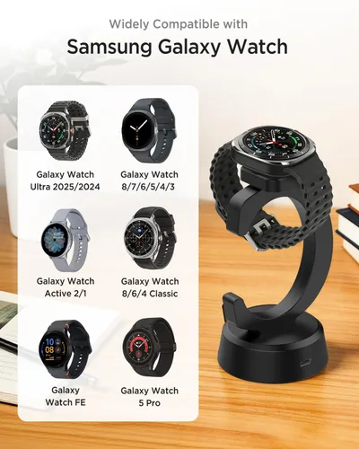 Vista 2 de Miimall Soporte cargador para Galaxy Watch 8/8 Classic/7/Ultra/6/6 Classic/5/5 Pro/4/4 Classic/3/Active 2/Active/FE, cargador magnético