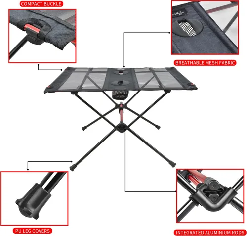 Vista 7 de Tentock Mesa de camping compacta y plegable, mesa auxiliar ligera enrollable con soporte para tazas para picnic, campamento, barbacoa, al aire