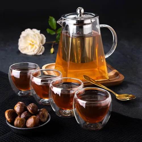 Vista 5 de Mixpresso Juego de 5 teteras de vidrio, tetera con infusor extraíble, tetera de vidrio transparente de 33 onzas con 4 tazas de pared doble de 2.7