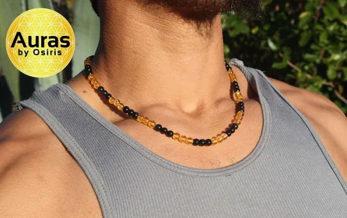 Vista 5 de Collar de cristal de obsidiana negra hecho a mano, collar de cuentas de piedras preciosas naturales auténticas, curación, protección, talismán mala