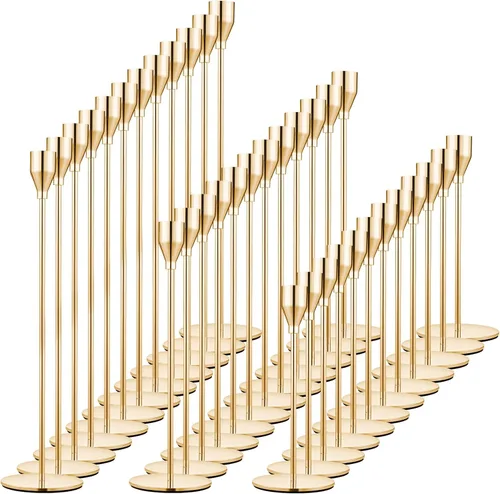 Vista 10 de Juego de 6 portavelas dorados para velas cónicas, portavelas de metal dorado decorativo para bodas, cenas, fiestas, decoración del hogar, se adapta