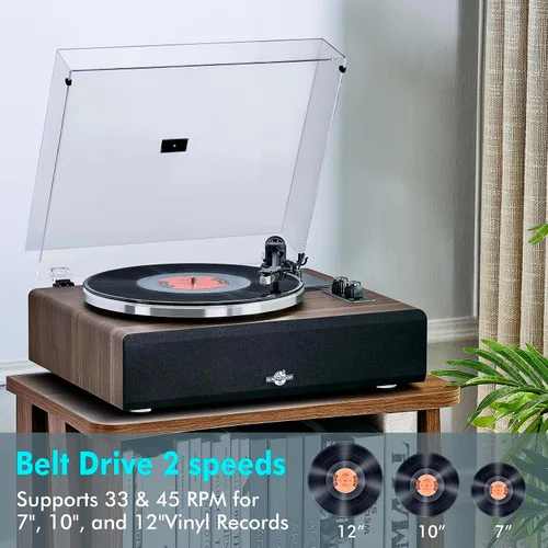 Vista 2 de Tocadiscos con altavoz, tocadiscos de vinilo con cartucho magnético para decoración del hogar y entretenimiento, tocadiscos de vinilo adecuado
