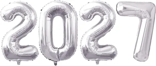 Vista 33 de GOER Globos de papel de aluminio 2026 para fiesta de Año Nuevo, suministros de fiesta, decoraciones de graduación (negro, 16 pulgadas)