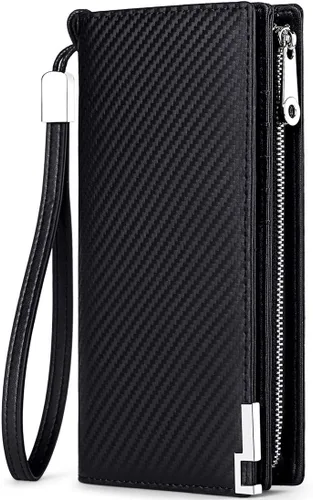 Vista 7 de Huztencor Billeteras largas para hombre de cuero RFID bloqueo billetera plegable con cremallera