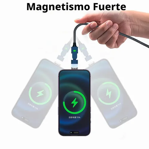 Vista 6 de Cable de carga magnético USB C de 100 W, rotación de 180°, cable de carga magnético 2 en 1 para teléfono [2 unidades, 4/6.6 pies], transferencia