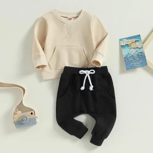 Vista 2 de Conjunto de ropa deportiva de manga larga con cuello redondo y pantalones para bebé niño