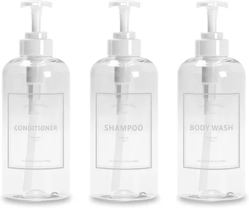 Vista 9 de Botellas de champú con bomba, 3 unidades, 16.9 onzas, color azul Azul transparente