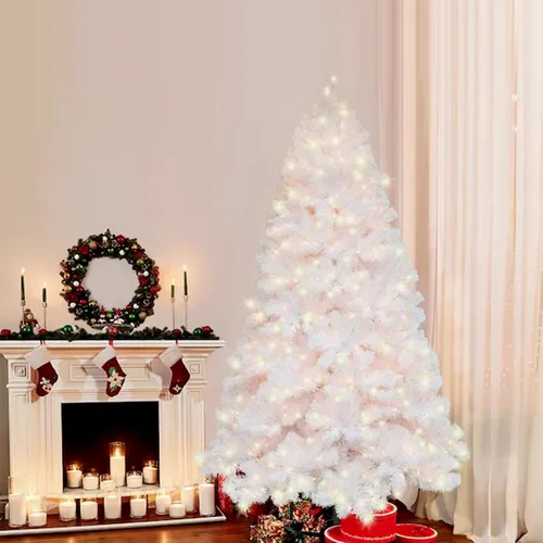 Vista 5 de Árbol de Navidad artificial preiluminado blanco de 4 pies, árbol de Navidad falso