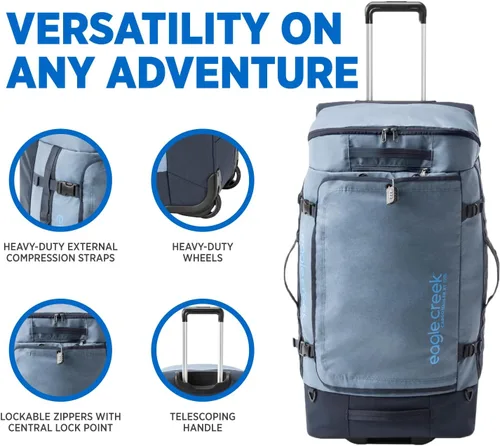 Vista 3 de Eagle Creek Cargo Hauler XT - Bolsa de lona con ruedas, asa telescópica y correas de mochila plegables, tapa en U con cerradura y bolsillo de acceso
