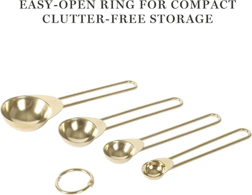 Vista 4 de Martha Stewart Richburn - Juego de 4 cucharas medidoras de acero inoxidable dorado, herramientas de medición de cocina duraderas y elegantes