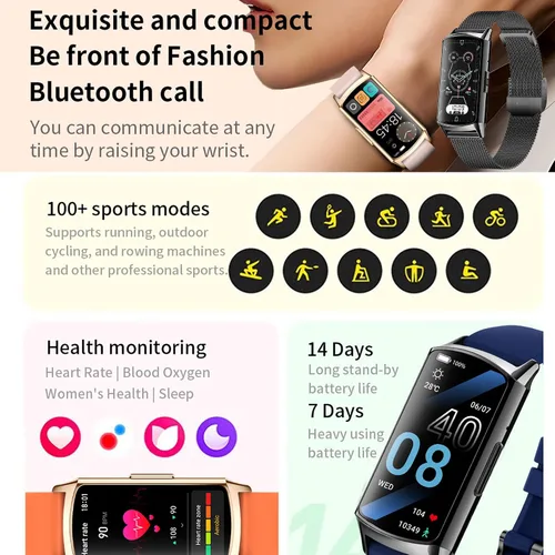 Vista 3 de Reloj inteligente (respuesta/haz llamadas) para mujer, reloj inteligente AMOLED de 1.58 pulgadas para iPhone Android, rastreador de actividad