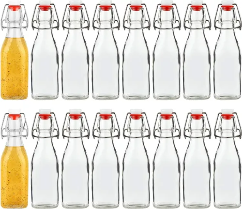 Vista 10 de Paquete de 12 botellas de vidrio con tapa abatible de 4 onzas con tapas herméticas, botellas de vidrio con tapa abatible para elaboración casera