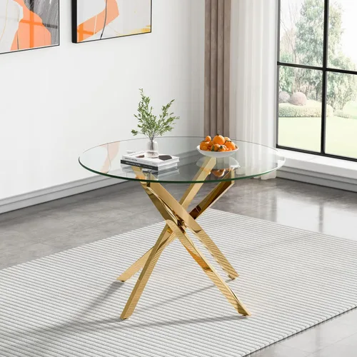 Vista 10 de Mesa de comedor redonda, mesa de cocina de vidrio de 36 pulgadas para 4 personas, mesa de comedor de vidrio templado con patas de metal plateadas