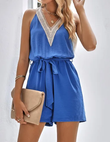 Vista 2 de Mitid Enterizo de verano para mujer, cuello en V, para playa, casual, sin mangas, a la moda, lindo overol para mujer