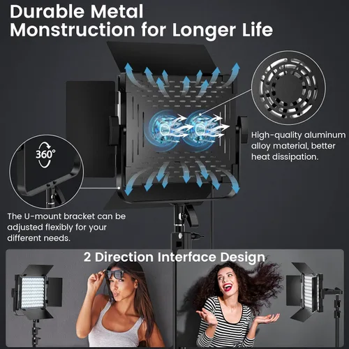 Vista 6 de Kit de Iluminación RGB para Fotografía, Luces LED Profesionales de Estudio de 50W Bi-Color, Luces Foto Dimmables de 2300k~8500k para Fotografía